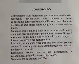 Casal animado irrita vizinhos em prédio de Salvador: "Amor aos gritos"