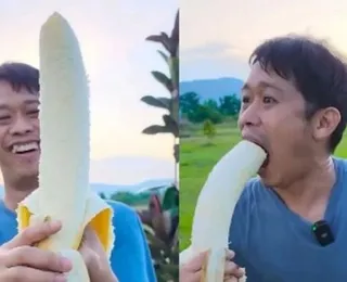 Vídeo de homem comendo banana gigante de 1,5 kg viraliza; assista