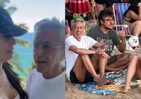 Caetano Veloso surge revigorado após banho de mar na Barra: 'Descansadinho'