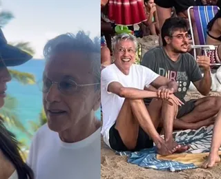 Caetano Veloso surge revigorado após banho de mar na Barra: 'Descansadinho'