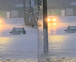 Carro submerso, poste caído e mais: chuva causa transtornos em cidades da Bahia