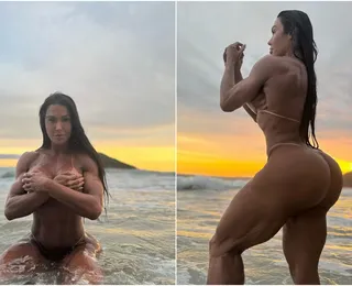 Longe de Belo, Gracyanne Barbosa sensualiza em praia de nudismo