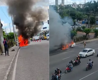 Vídeo: carro pega fogo em frente a Rodoviária de Salvador nesta segunda