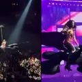 Cantora quase cai de escultura em show após falha técnica; veja imagem