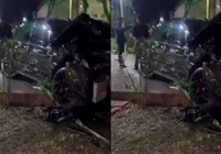 Acidente com carro de luxo destrói estrutura de praça na Bahia