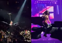 Cantora quase cai de escultura em show após falha técnica; veja imagem
