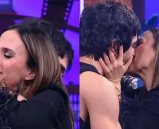 Casada, Tatá Werneck beija cantor na boca para selar paz; confira