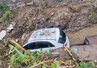 Carro é arrastado por enxurrada e cai em córrego; motorista foi salvo imagem