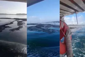 Mancha escura e oleosa é vista na Baía-de-Todos-os-Santos - Imagem