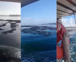 Mancha escura e oleosa é vista na Baía-de-Todos-os-Santos