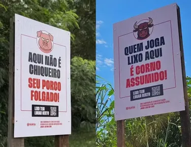 "Quem joga lixo é corno": Prefeitura viraliza com placas inusitadas - Imagem