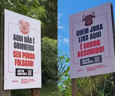 "Quem joga lixo é corno": Prefeitura viraliza com placas inusitadas - Imagem