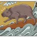 Desenhe uma capivara surfando imagem