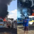Incêndio atinge ônibus escolares ao lado de posto de combustível imagem