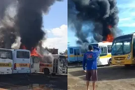 Incêndio atinge ônibus escolares ao lado de posto de combustível - Imagem