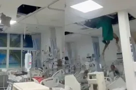 VÍDEO: paciente em surto tenta fugir e cai de teto de hospital - Imagem