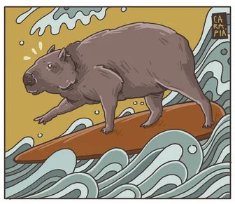 Desenhe uma capivara surfando