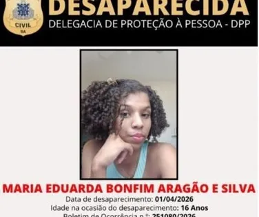 Adolescente de 16 anos desaparece após sair para escola em Lauro de Freitas - Imagem