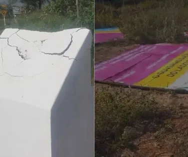 Placas de obras do governo são vandalizadas no interior da Bahia - Imagem