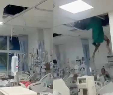 VÍDEO: paciente em surto tenta fugir e cai de teto de hospital - Imagem