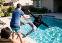 Homem reage a roubo e empurra assaltante na piscina