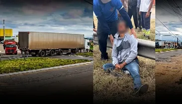 Motociclista fica ferido após colisão com carreta na BR-116