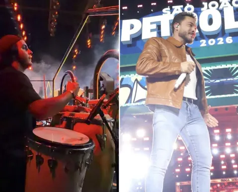 Filho de Ivete, Marcelo Sangalo rouba cena com Wesley Safadão e dá show na percussão