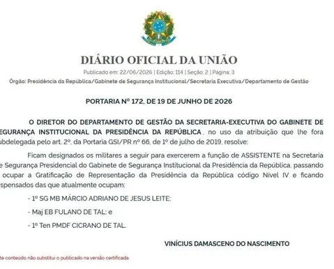 GSI convoca 'Fulano' e 'Cicrano' para proteger Planalto - Imagem