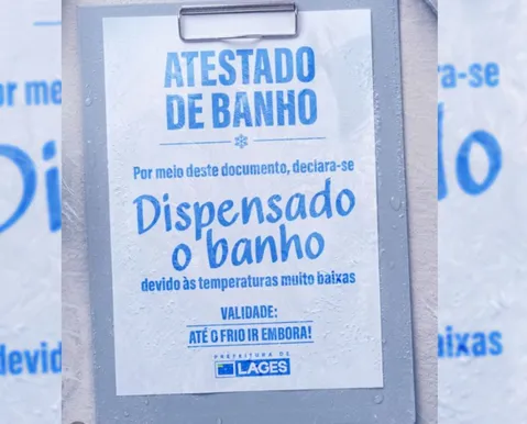 Prefeitura libera "atestado de banho" após onda de frio intenso