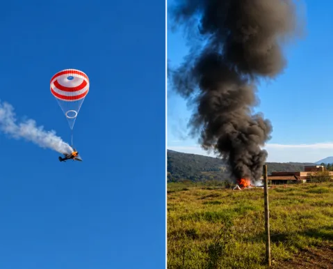 Vídeo: Avião de pequeno porte explode, pega fogo e cai em Minas Gerais - Imagem