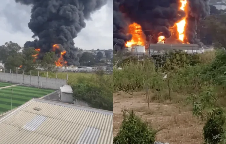 Incêndio em fábrica de solventes provoca explosões e fumaça intensa