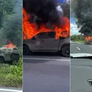 Vídeo: Viatura da PM pega fogo na BR-324