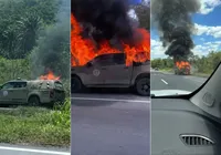 Vídeo: Viatura da PM pega fogo na BR-324