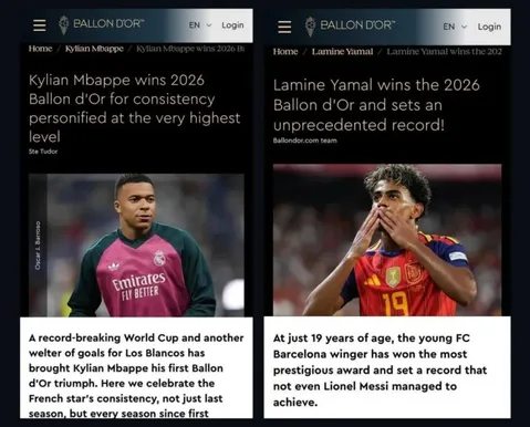 Bola de ouro anuncia vencedores antes da premiação; veja quem ganhou