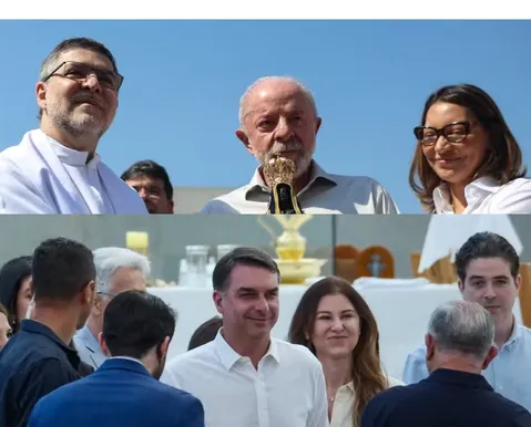 Lula e Flávio Bolsonaro participam de missas no Dia de N. S. Aparecida - Imagem