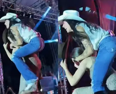 VÍDEO: Ana Castela monta em prefeita e a derruba no palco durante show - Imagem