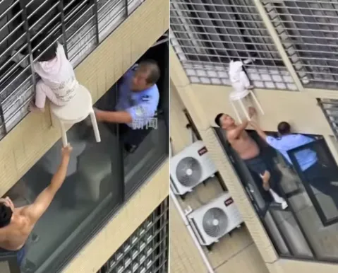 VÍDEO: criança fica presa na janela do 12º andar e é resgatada por vizinhos - Imagem