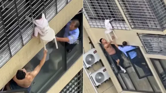 VÍDEO: criança fica presa na janela do 12º andar e é resgatada por vizinhos