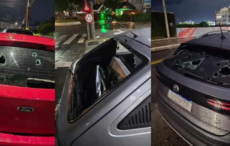 Granizo do tamanho de bola de golfe perfura e danifica carros na orla
