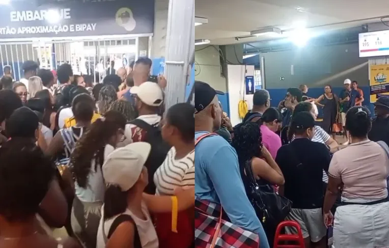 Vídeo: Falha no sistema de pagamento provoca confusão generalizada no ferry-boat