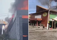 Incêndio atinge supermercado em Praia do Forte; veja vídeo imagem