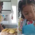 Aos 3 anos, Liz impressiona ao ensinar receita de bolo imagem