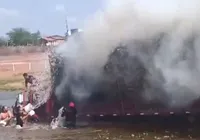 VÍDEO: motorista entra em rio para apagar fogo em carga de madeira imagem