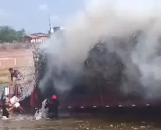 VÍDEO: motorista entra em rio para apagar fogo em carga de madeira