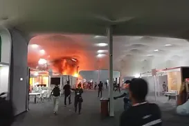 Vídeo: fogo provoca correria em pavilhão oficial da COP30 no Pará - Imagem