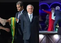 Desfile que homenageia Lula mostra Temer 'roubando' faixa de Dilma imagem