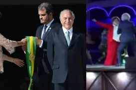 Desfile que homenageia Lula mostra Temer 'roubando' faixa de Dilma - Imagem