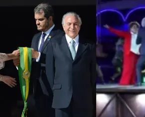 Desfile que homenageia Lula mostra Temer 'roubando' faixa de Dilma - Imagem