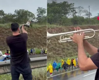 ‘TromPetista’ toca berrante durante caminhada de bolsonaristas