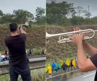 ‘TromPetista’ toca berrante durante caminhada de bolsonaristas - Imagem